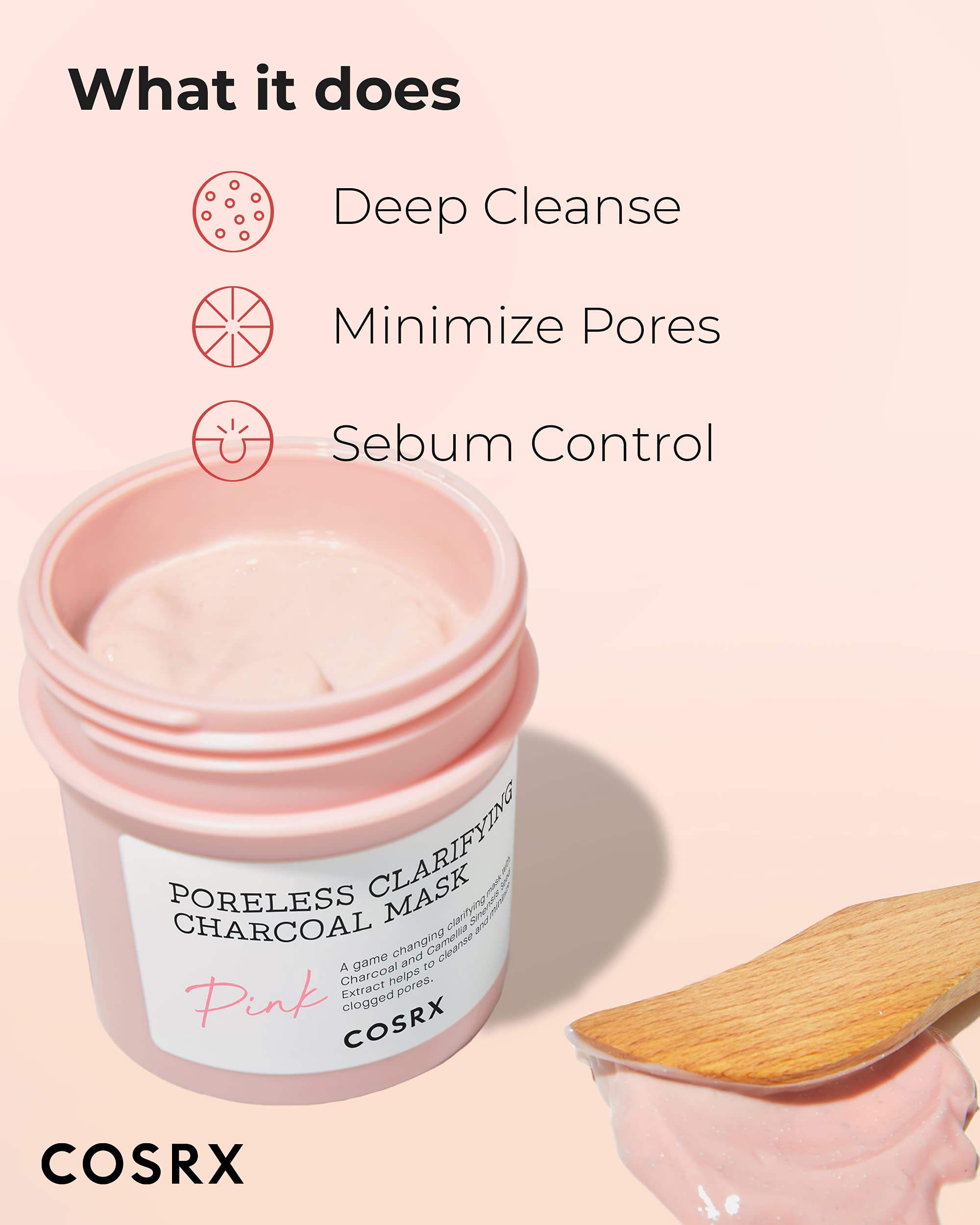 COSRX pink-charcoal-mask-calamine dab hints at calming skin comfort.