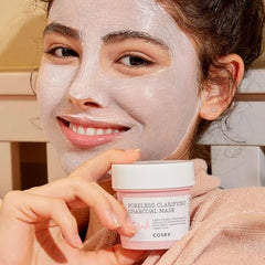 COSRX pink-charcoal-mask-green-tea-seed-extract closeup signals soothing antioxidants.