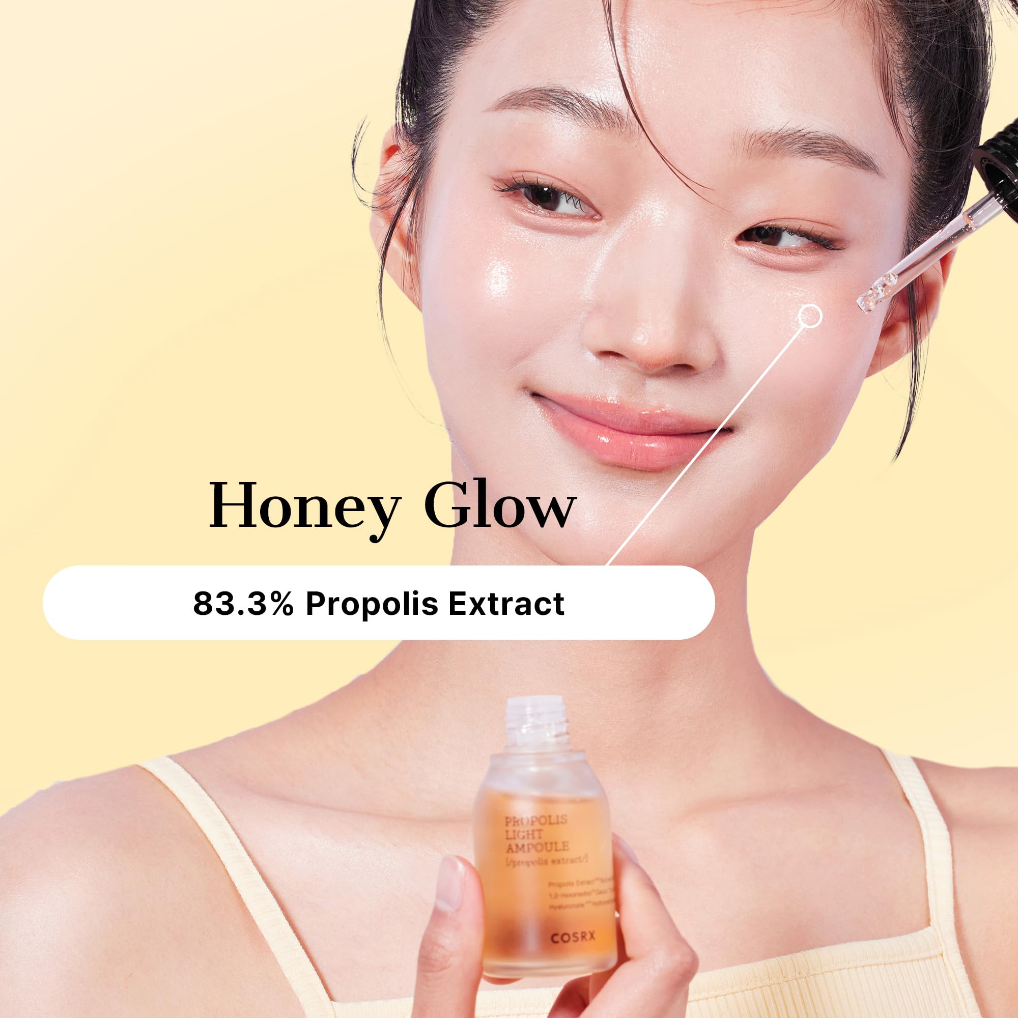 COSRX Propolis Ampoule travel-friendly 30ml bottle offers on-the-go glow.
