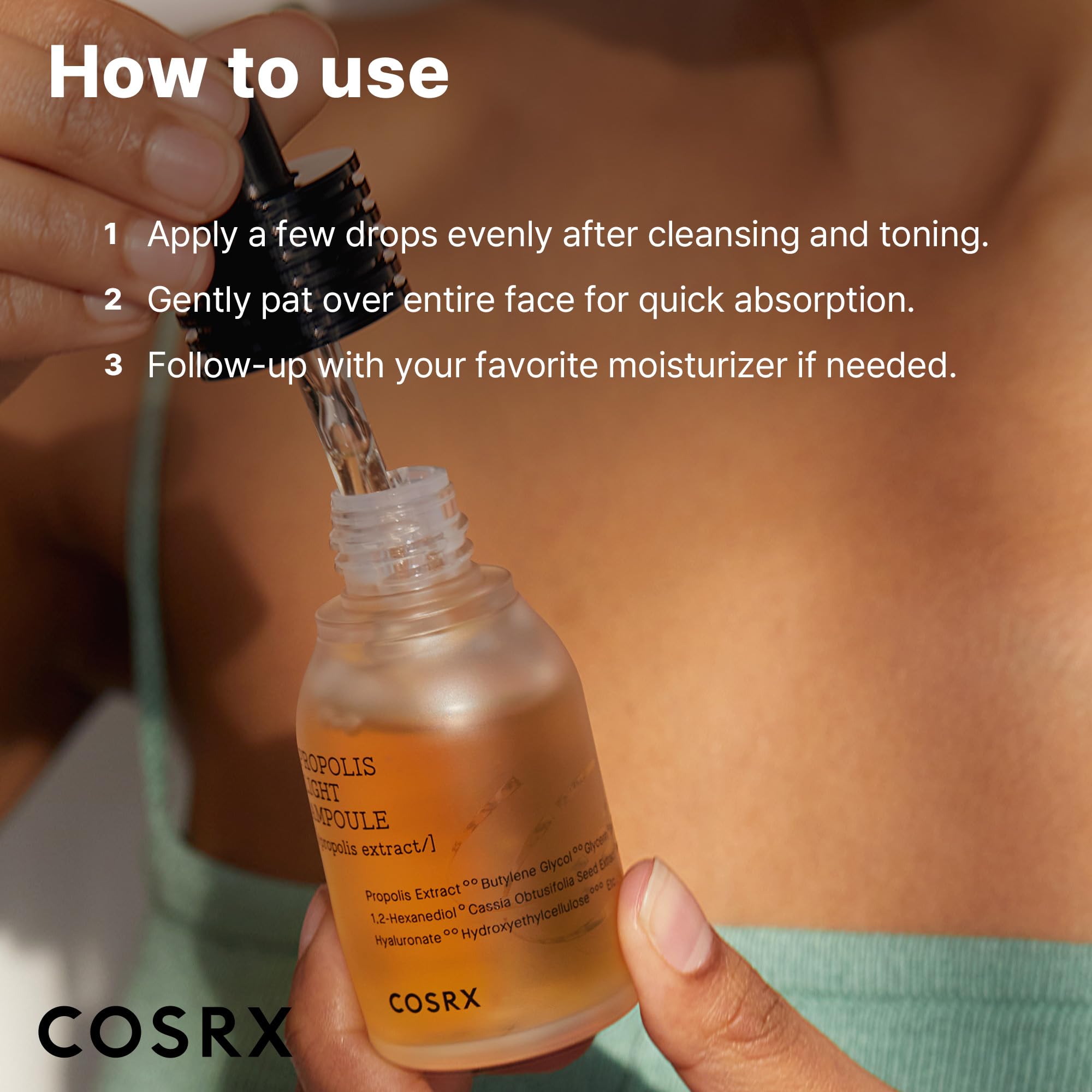 COSRX Propolis Ampoule on sensitive-skin use demonstrates gentle hydration.