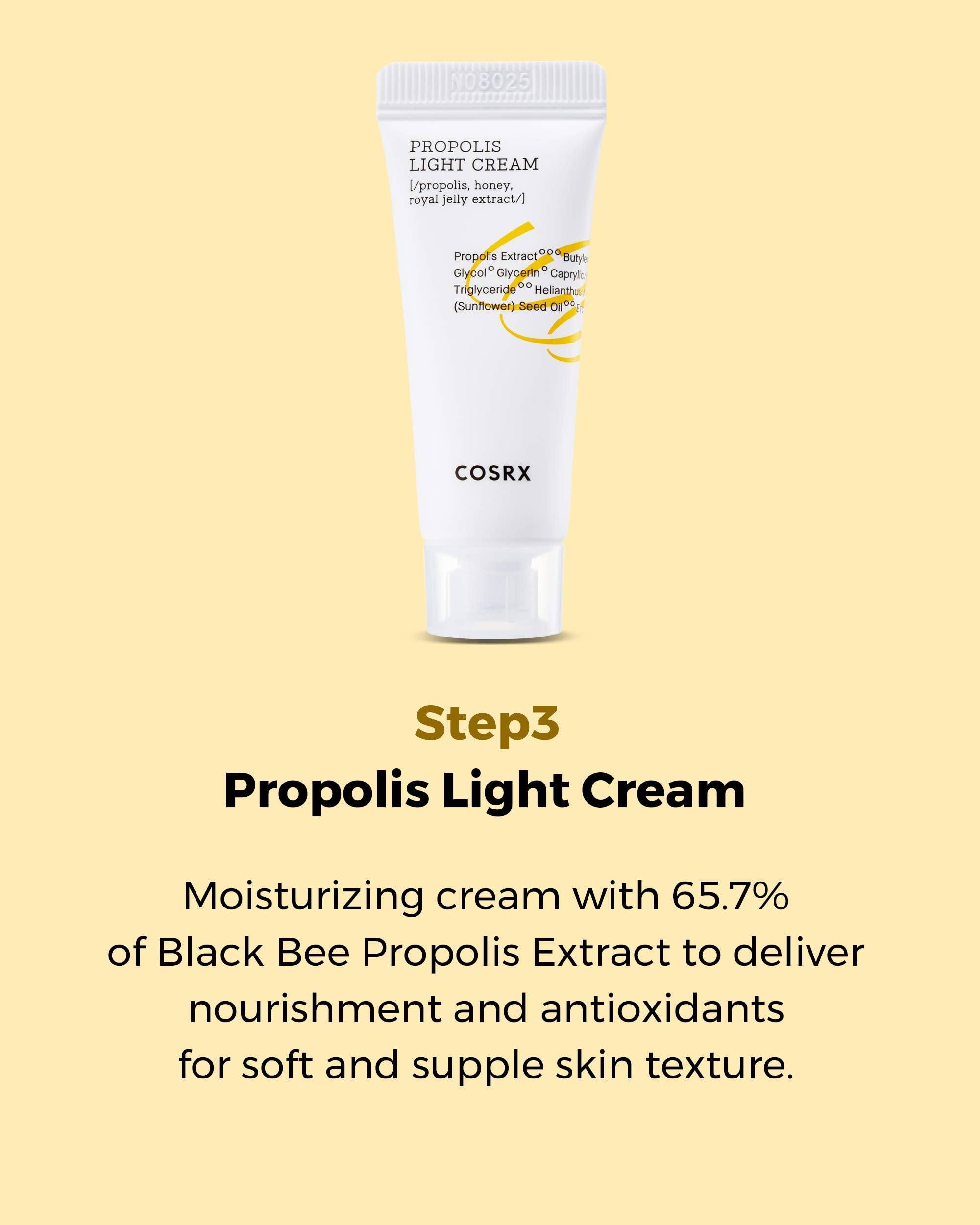 COSRX Propolis Light Cream texture closeup shows smooth absorption.