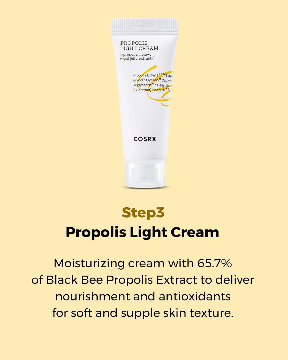 COSRX Propolis Light Cream texture closeup shows smooth absorption.
