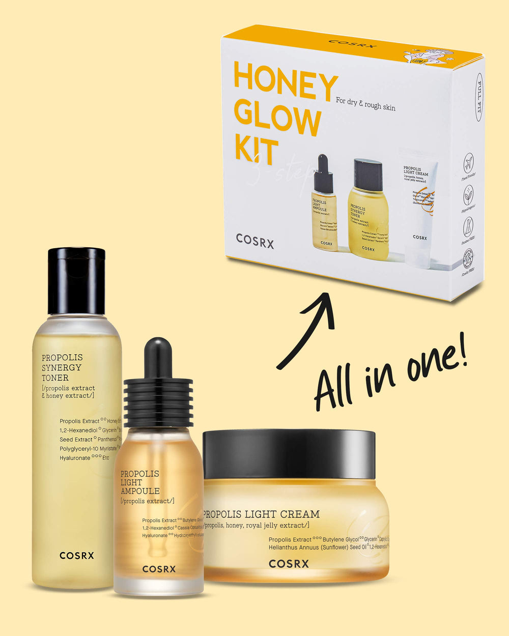 COSRX Propolis Synergy Toner bottle highlighting hydrating prep for dewy skin.
