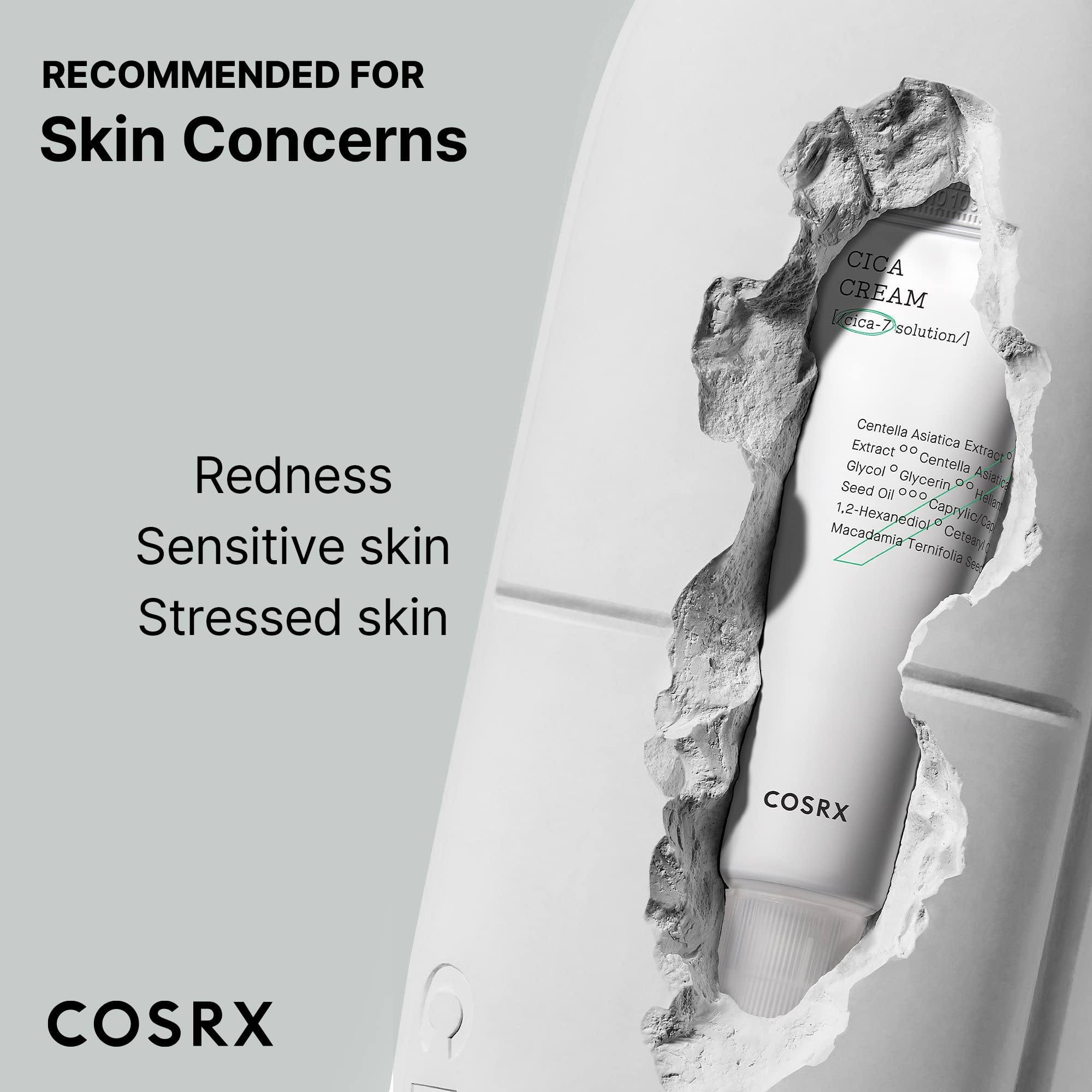 COSRX Pure Fit Cica Cream on face demonstrates gentle absorption for redness-prone skin
