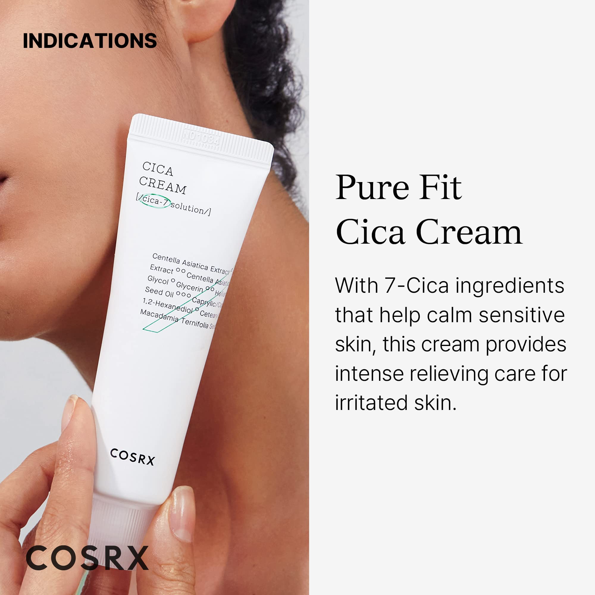 COSRX Pure Fit Cica Cream texture swirl highlights light, non-sticky daily moisturizer