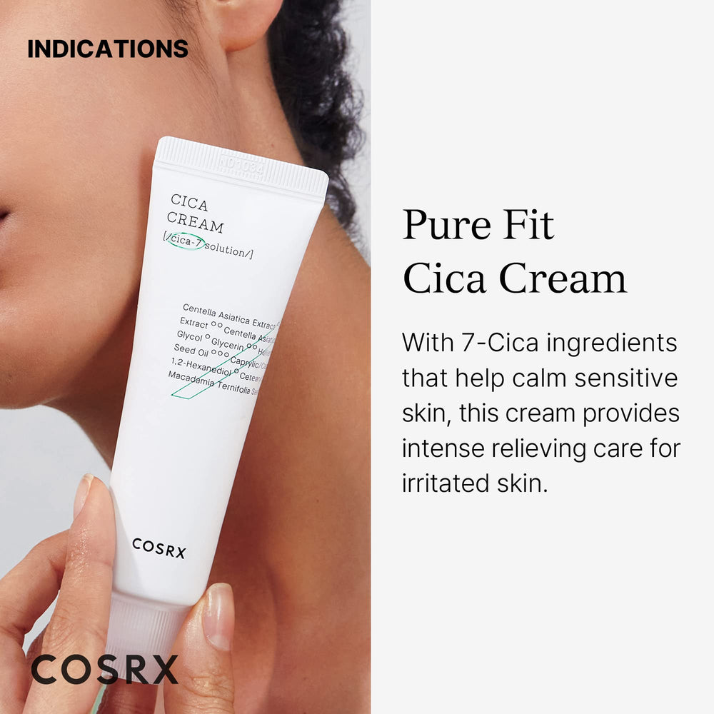 COSRX Pure Fit Cica Cream texture swirl highlights light, non-sticky daily moisturizer