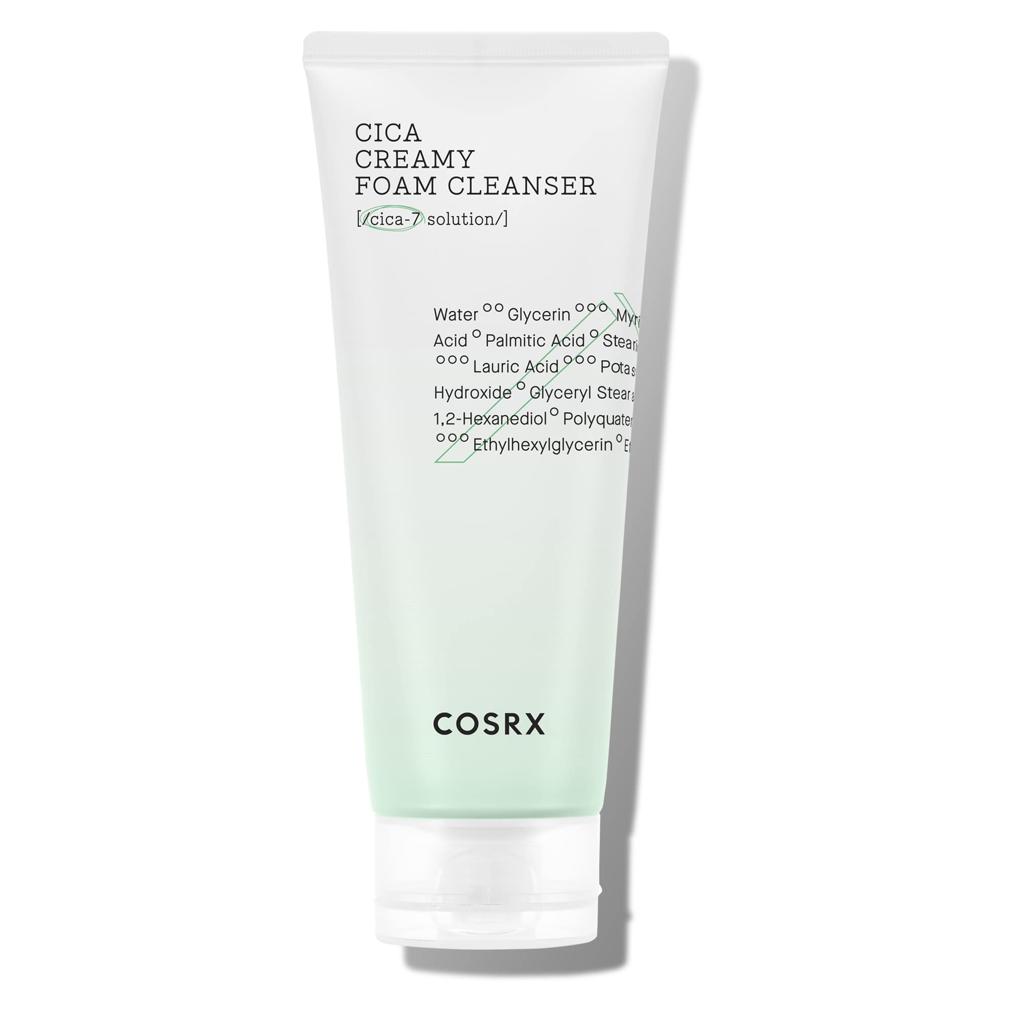 COSRX Pure Fit Cica Creamy Foam Cleanser packaging showcases calming daily care