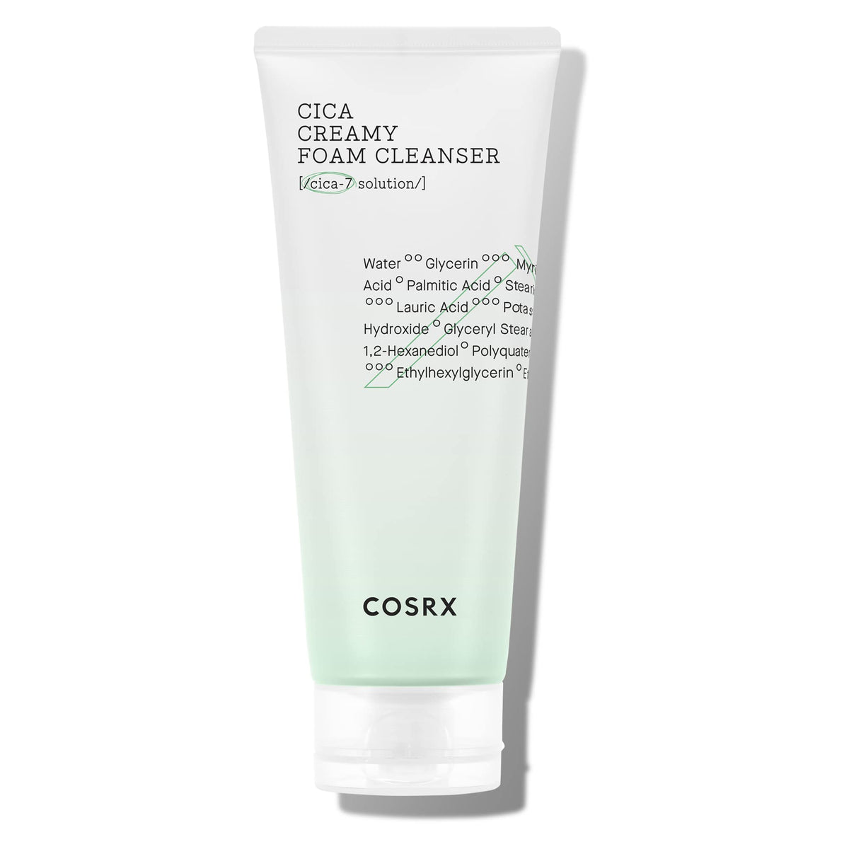 COSRX Pure Fit Cica Creamy Foam Cleanser packaging showcases calming daily care