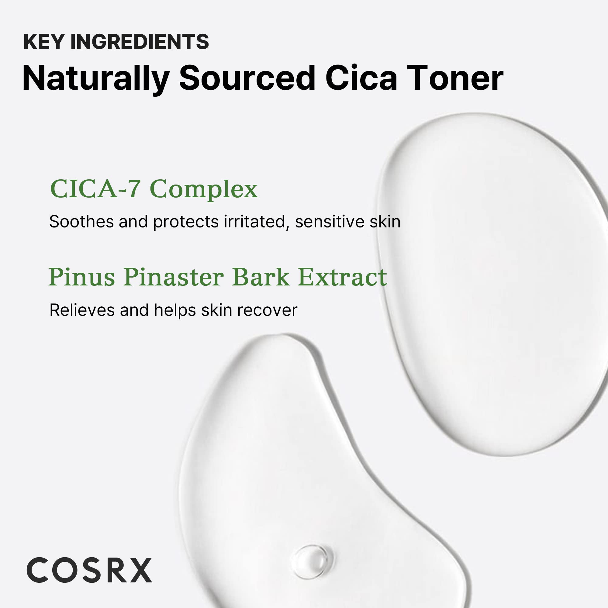 COSRX Pure Fit CICA Toner drops onto skin for gentle refreshment