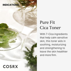 COSRX Pure Fit CICA Toner texture close-up shows mild, watery formula for gentle application