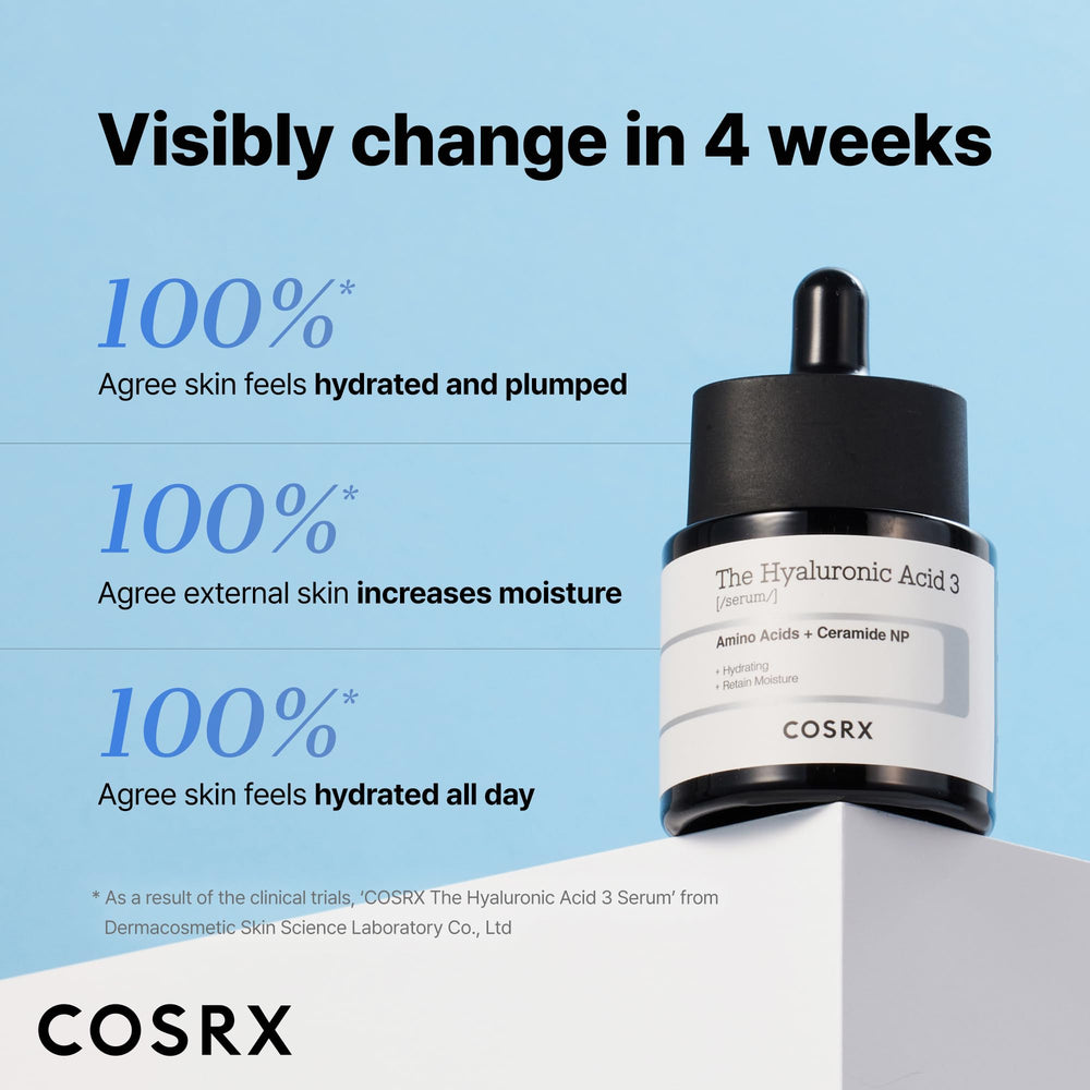 COSRX serum half-face view showing potential plump, dewy look
