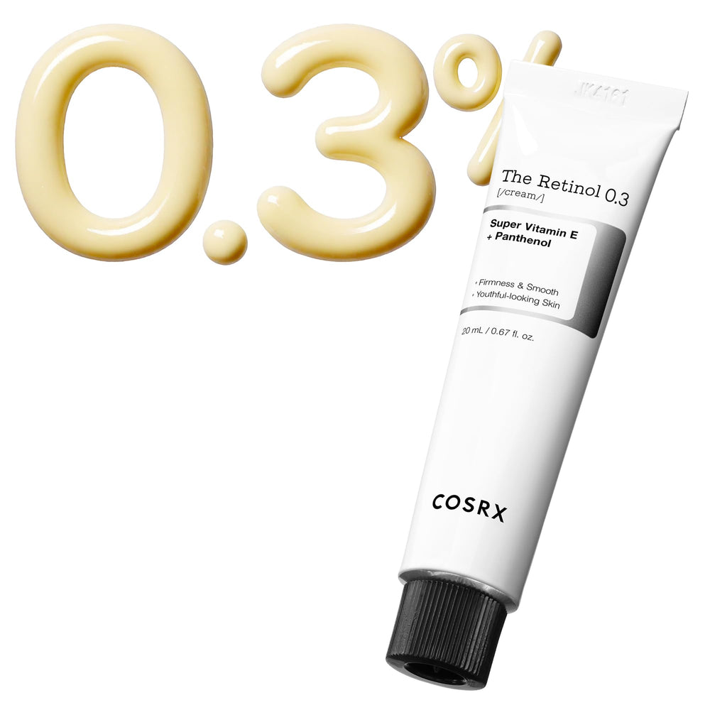 COSRX Retinol 0.3% Cream bottle close-up highlighting anti-aging formula