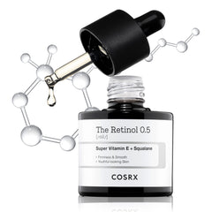 COSRX Retinol 0.5 Oil bottle and dropper for radiant night-time skincare