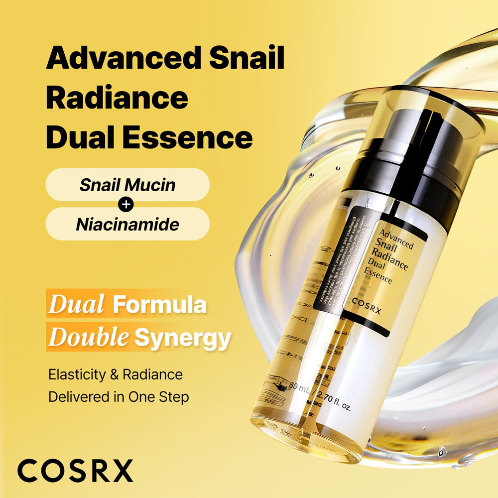 COSRX Snail Mucin 74% Niacinamide essence close-up highlighting radiance