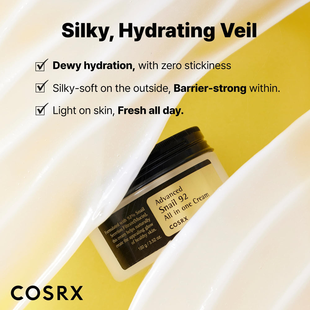 COSRX Snail Mucin 92% key ingredients list emphasizing snail filtrate and hyaluronic acid.