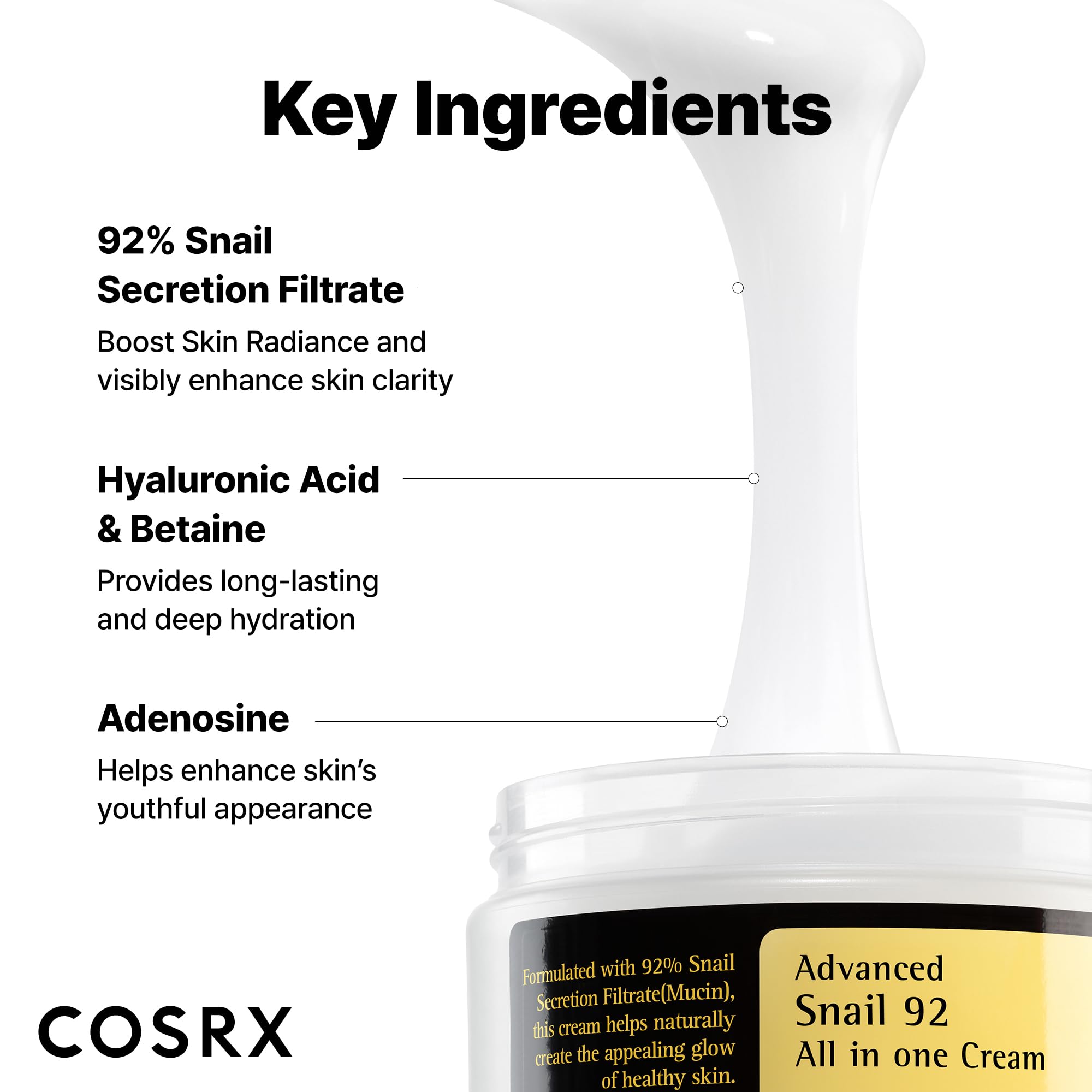 COSRX Snail Mucin 92% packaging box front with clean Korean skincare branding.
