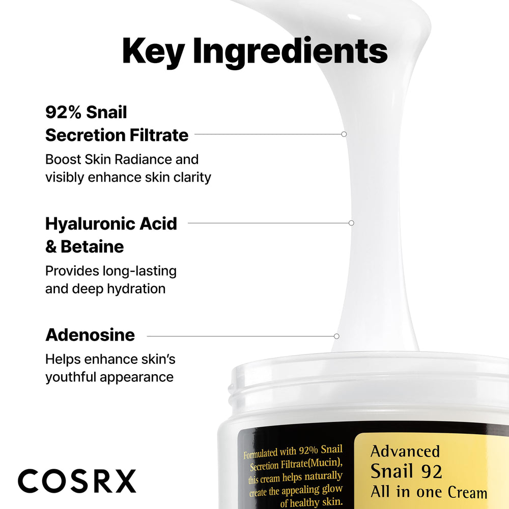 COSRX Snail Mucin 92% packaging box front with clean Korean skincare branding.