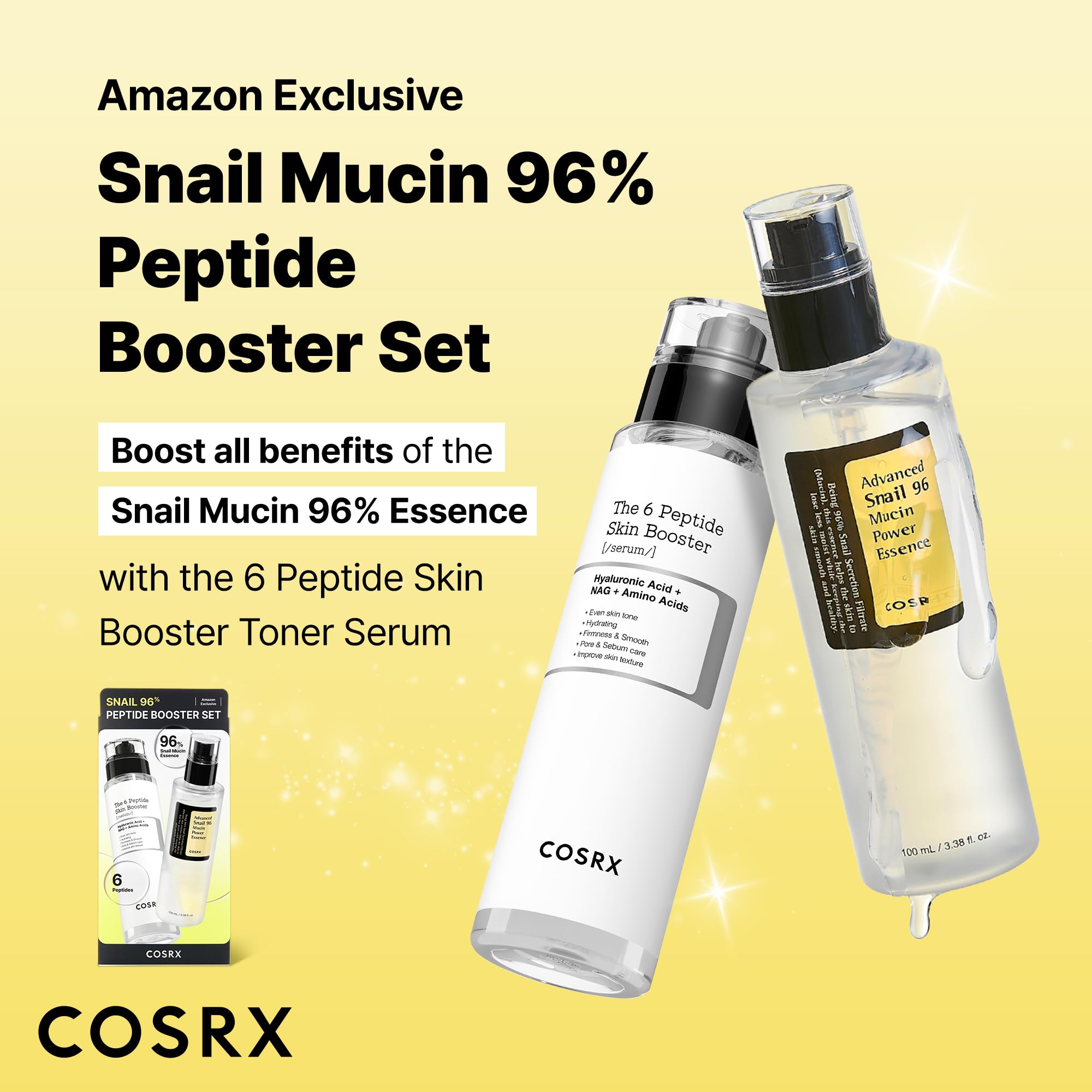 COSRX Snail Mucin 96% essence bottle promoting skin vitality and moisture.