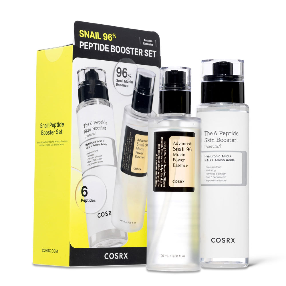 COSRX Snail Mucin 96% peptide booster serum bottle for easy application and hydration.
