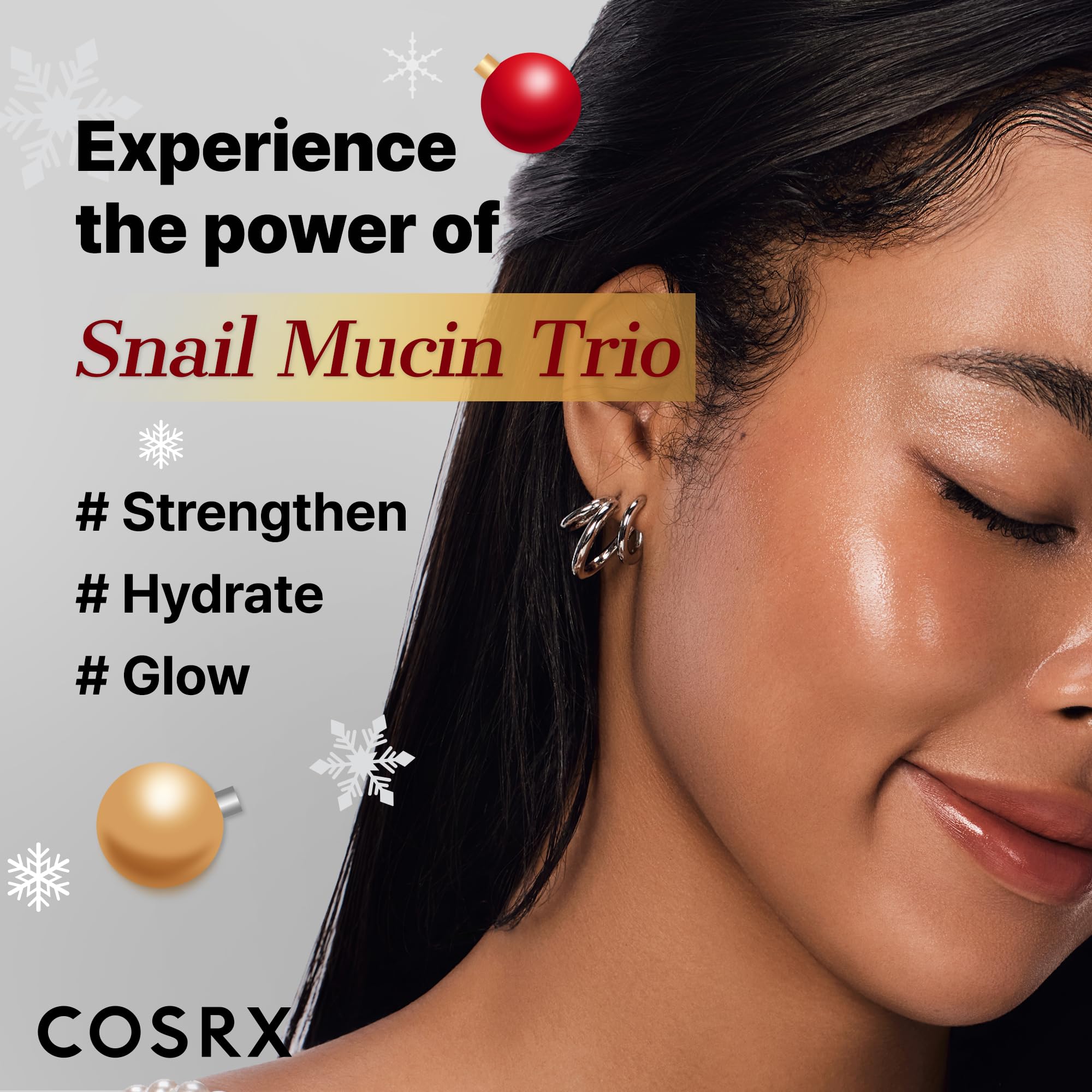 COSRX Snail Mucin Gift Set packaging shows three items ready for gifting.