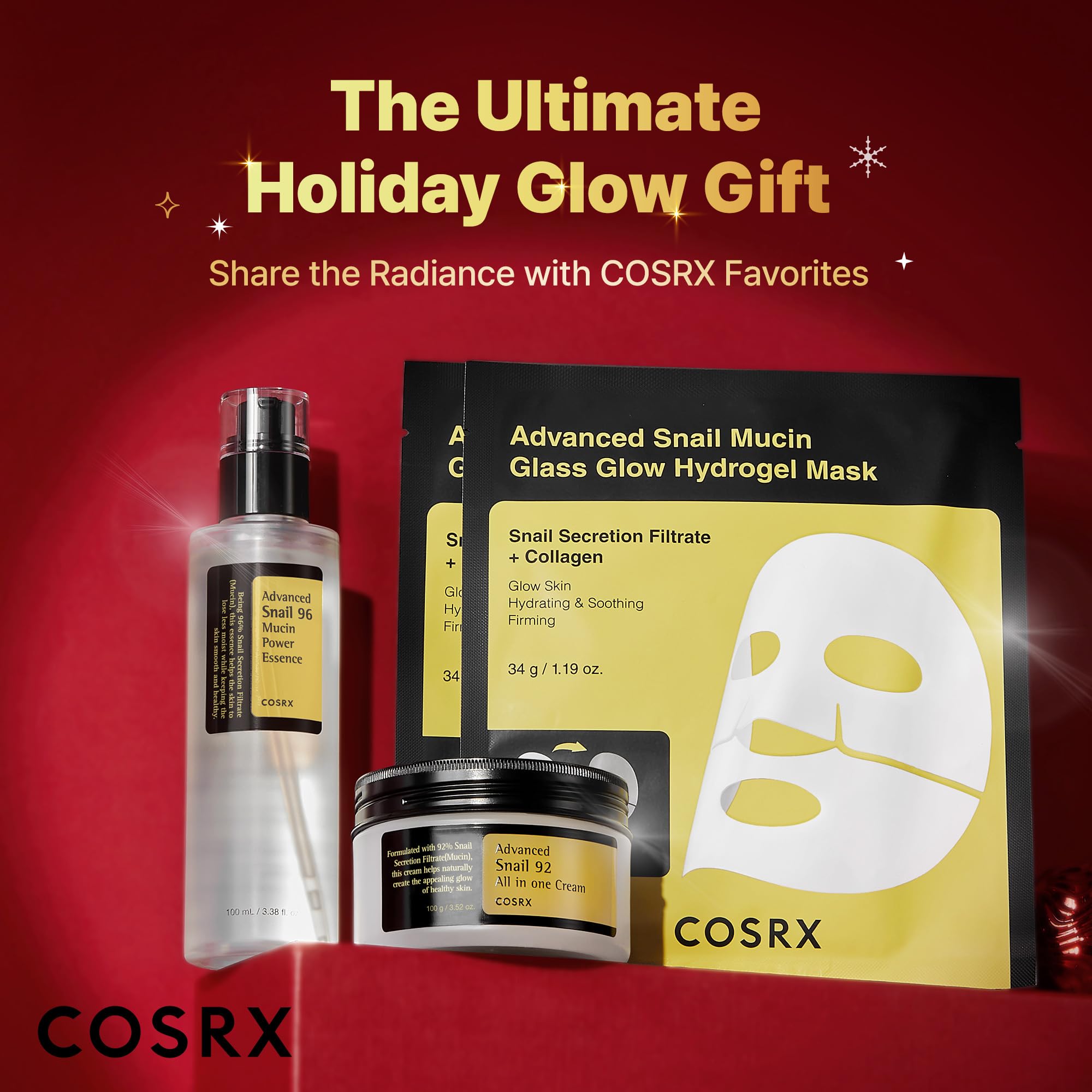 COSRX Snail Mucin Glass Glow Hydrogel Mask hydrates deeply to enhance radiance.