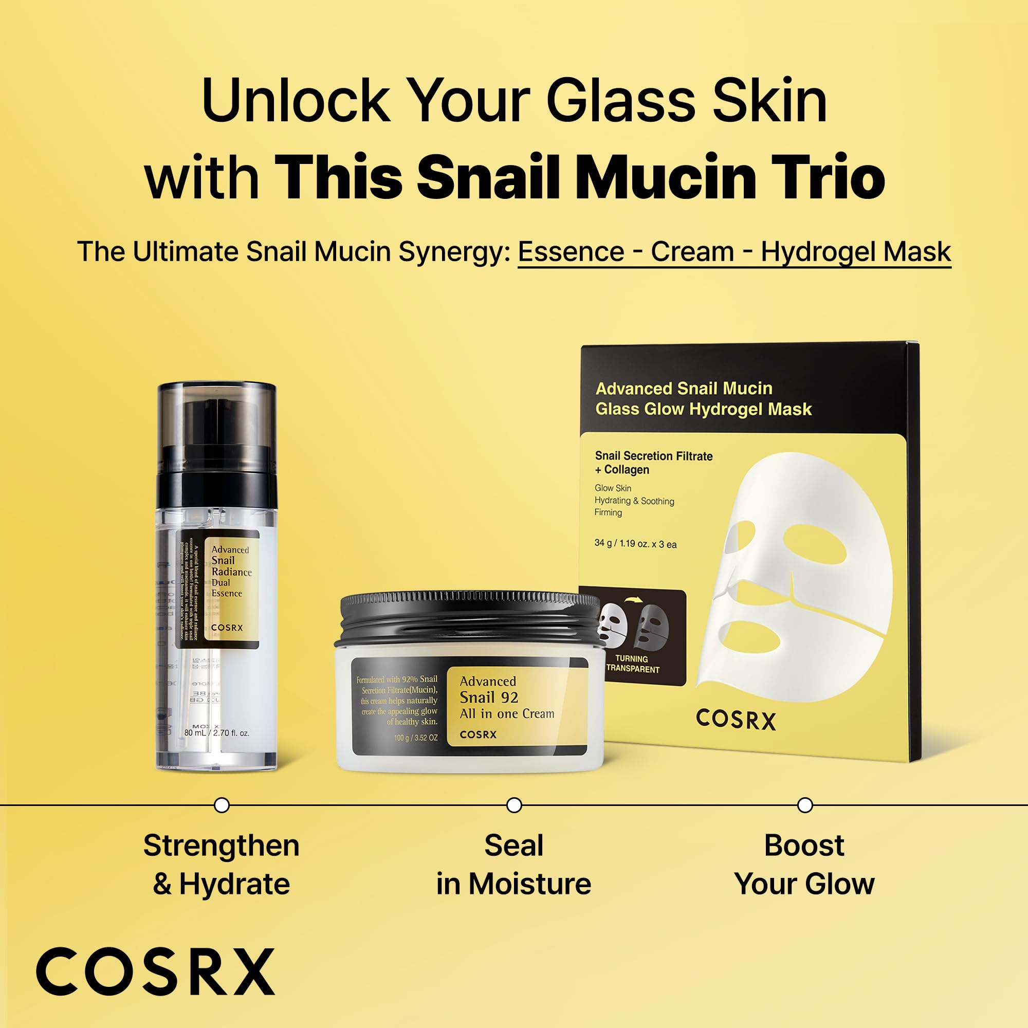 COSRX snail mucin packaging close-up emphasizing premium skincare packaging