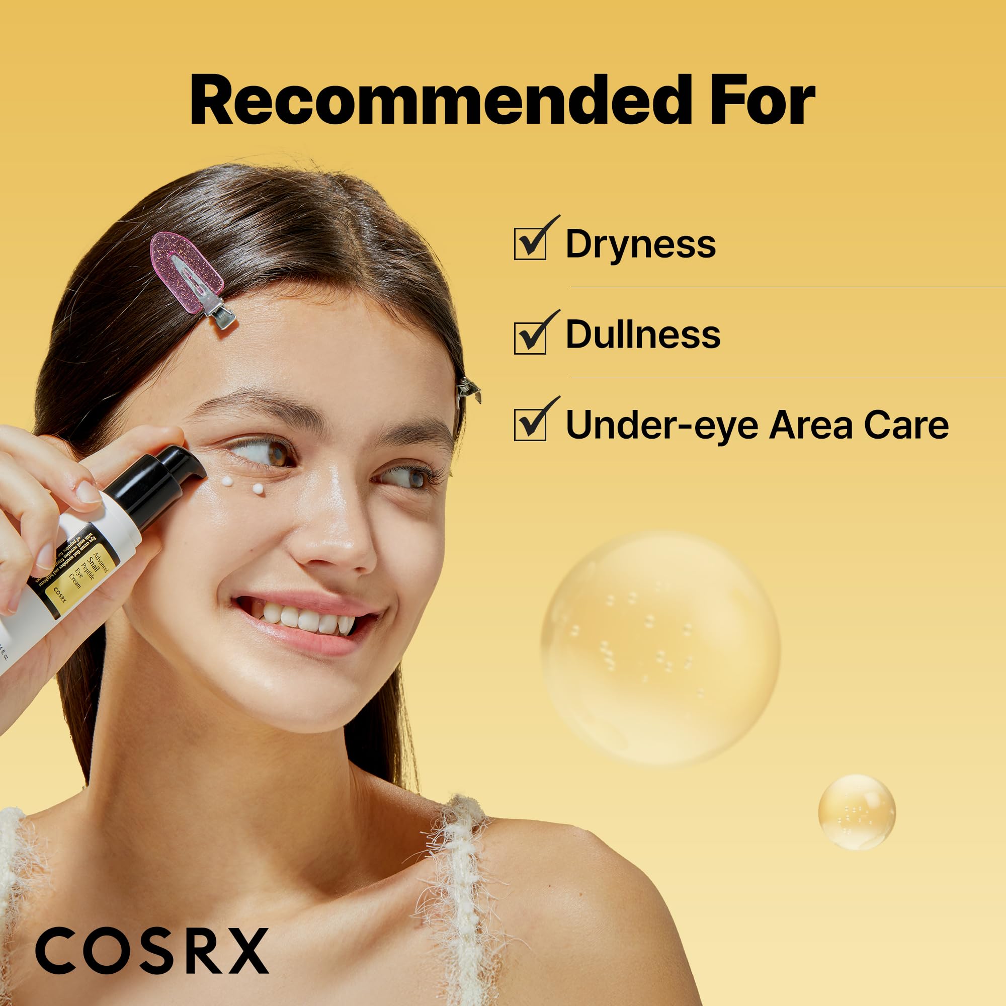 COSRX Snail Mucin Peptide Under Eye Cream application demonstrates gentle patting for absorption
