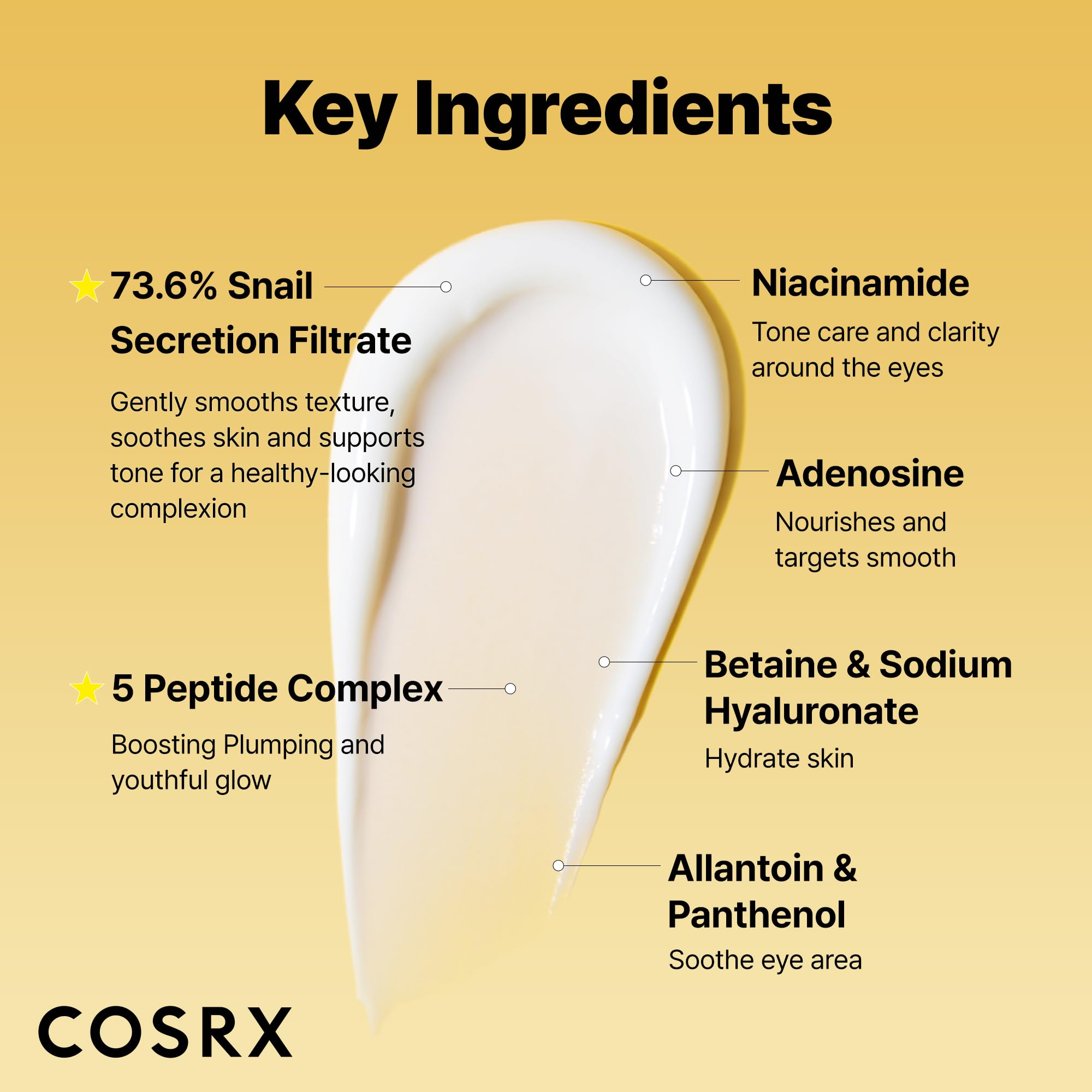 COSRX Snail Mucin Peptide Under Eye Cream close-up highlights nourishing snail mucin formula