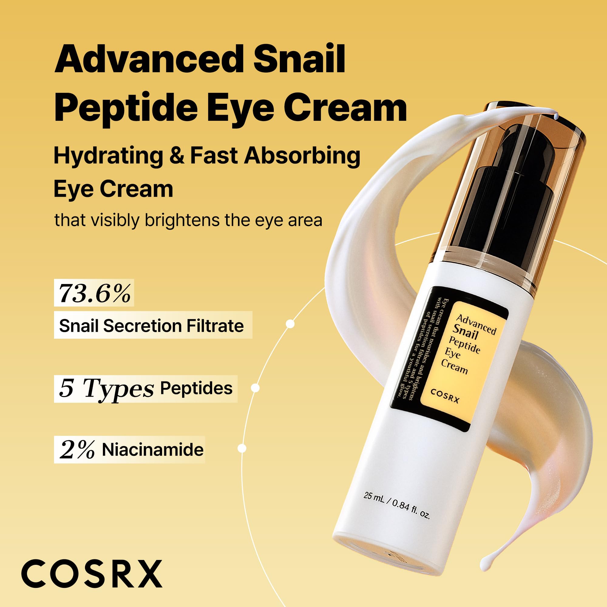 COSRX Snail Mucin Peptide Under Eye Cream texture shows a lightweight, non-sticky finish