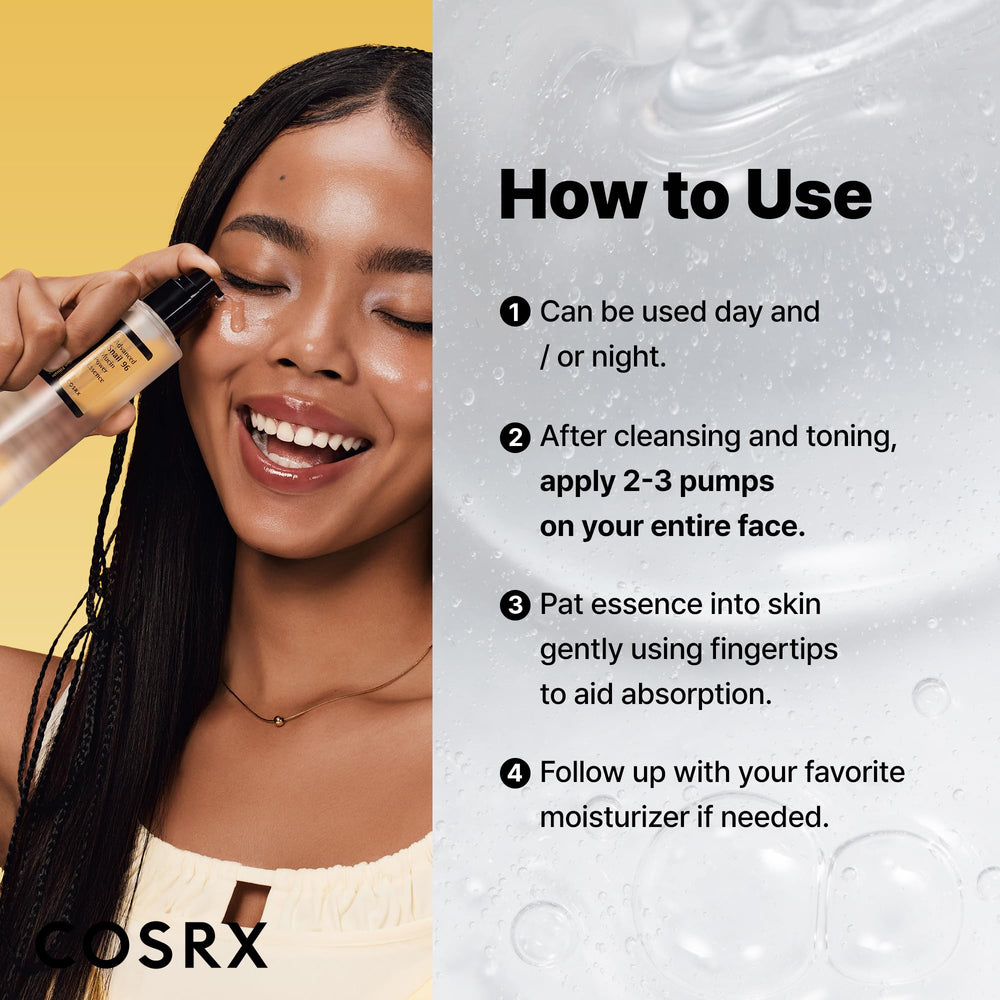 COSRX Snail Mucin Serum packaging emphasizes suitability for sensitive skin with dermatologist-tested claims