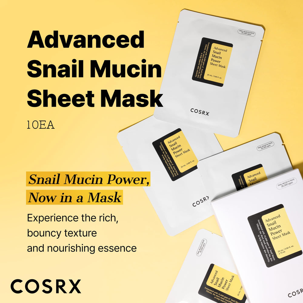 COSRX Snail Mucin Sheet Mask packaging highlights hydration and nourishment