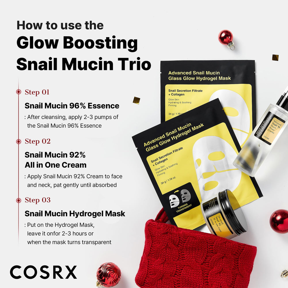 COSRX Snail Mucin trio on a vanity inspires daily skincare routine.