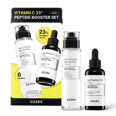 COSRX Vitamin C 23% serum bottle closeup highlights lightweight hydration and brightening potential.