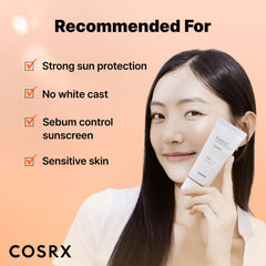 COSRX Vitamin E Sunscreen SPF 50 package highlights broad UV protection.