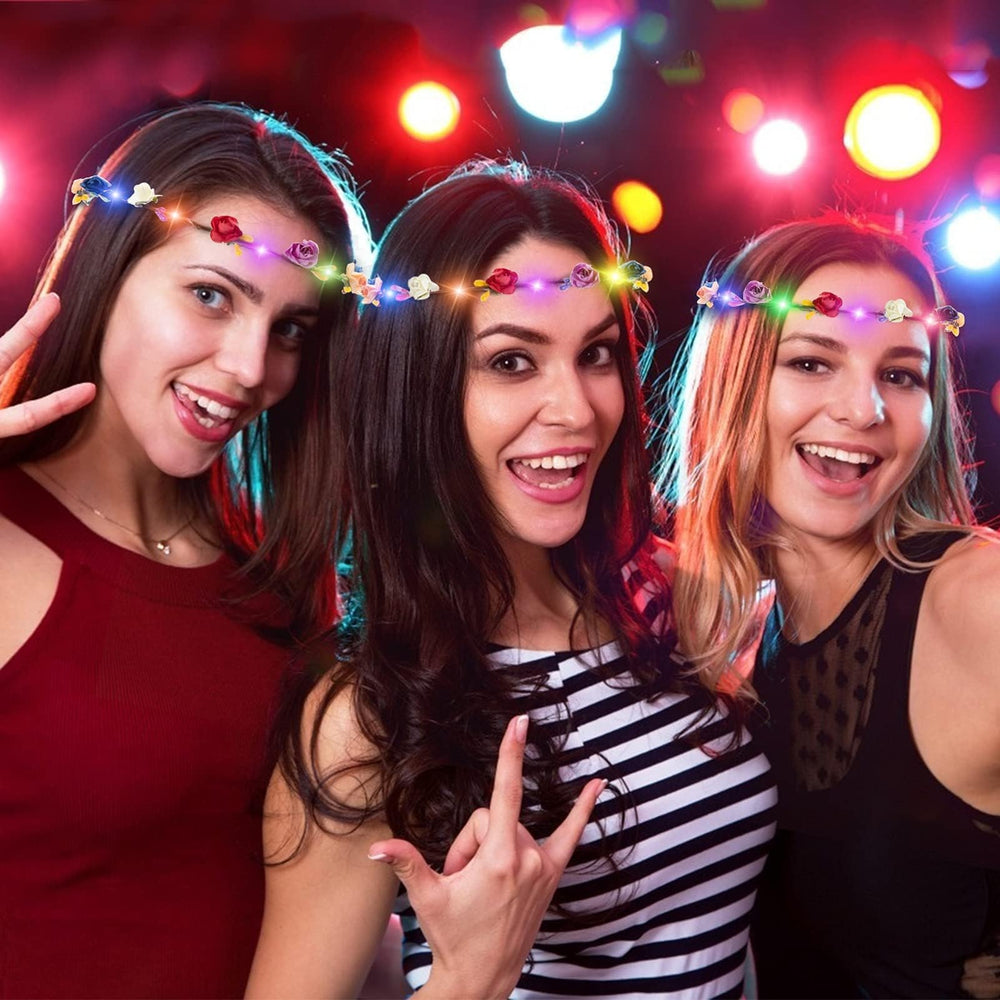 Cosweet LED flower crowns close-up petals, vivid detail for festive photos.