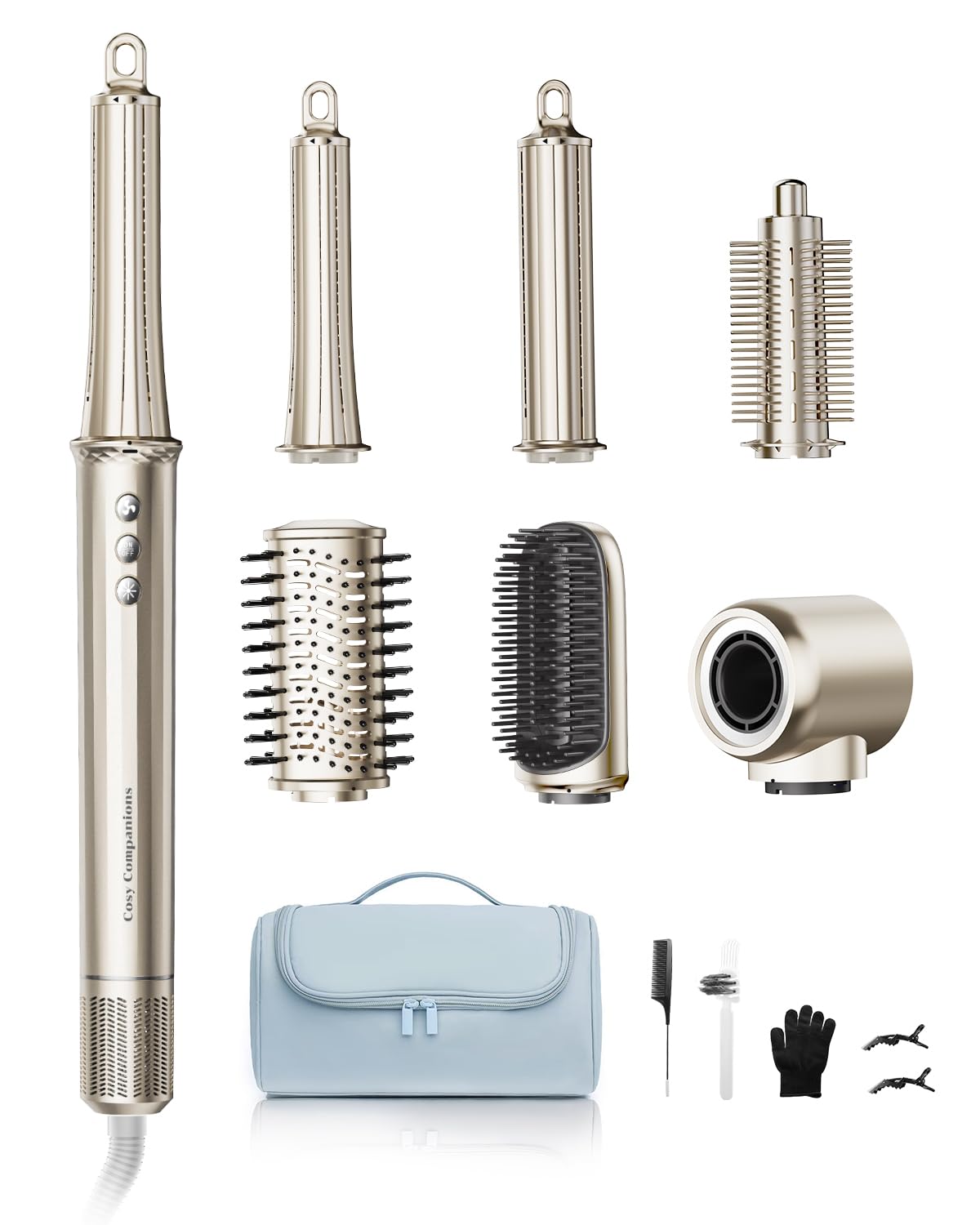 Cosy Companions 6-in-1 hair dryer brush gold front view for quick drying