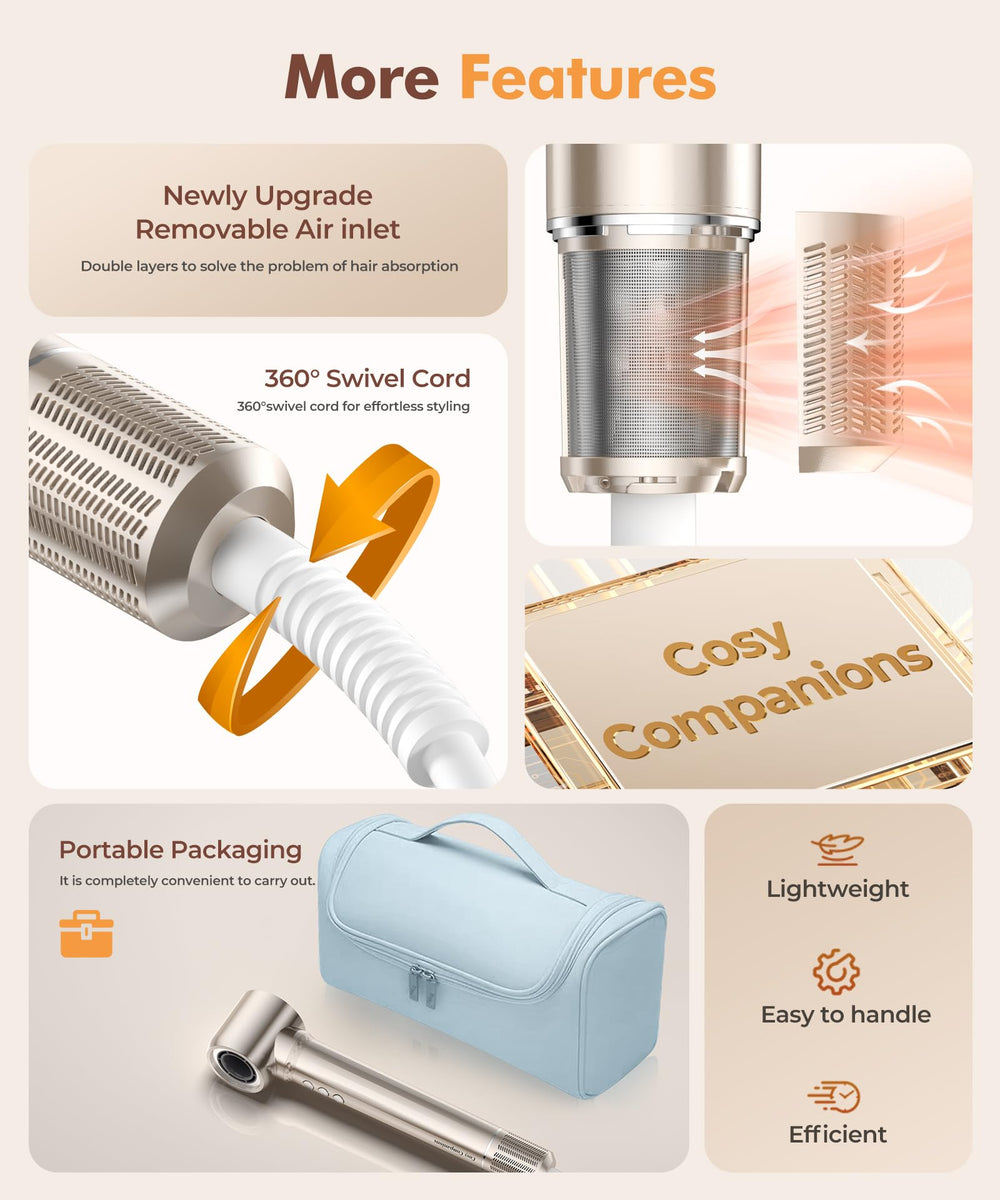 Cosy Companions 6-in-1 hair dryer brush ionic-technology reduces frizz and enhances shine