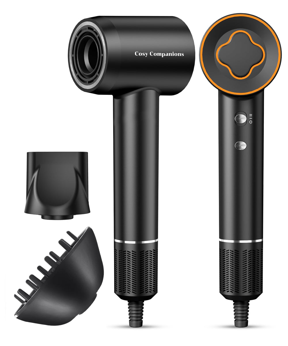 Cosy Companions hair dryer with compact ergonomic handle for travel and storage.