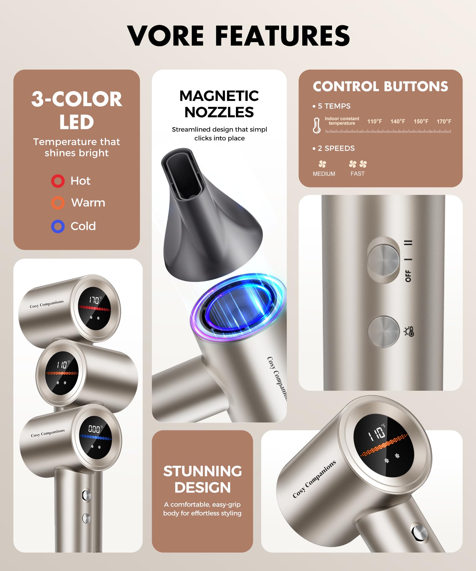 Cosy Companions hair dryer with diffuser attached supports even salon-like curls.