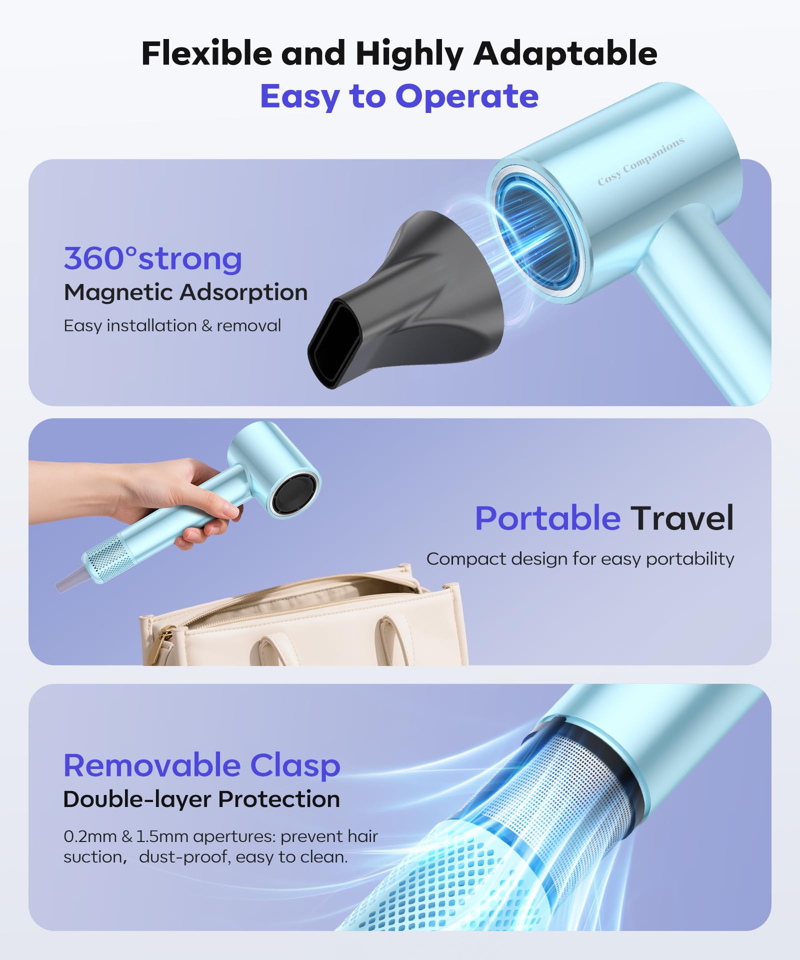 Cosy Companions hair dryer travel-friendly compact form for travel