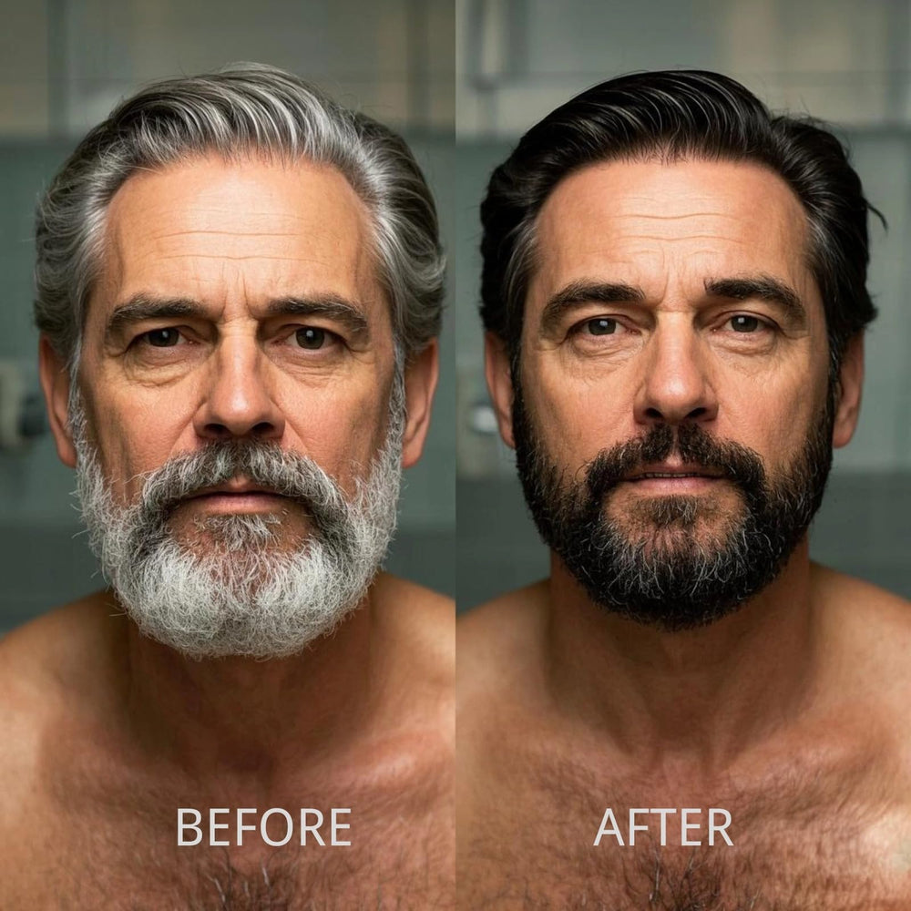 COSYAGE beard dye application action showing quick gray blend.
