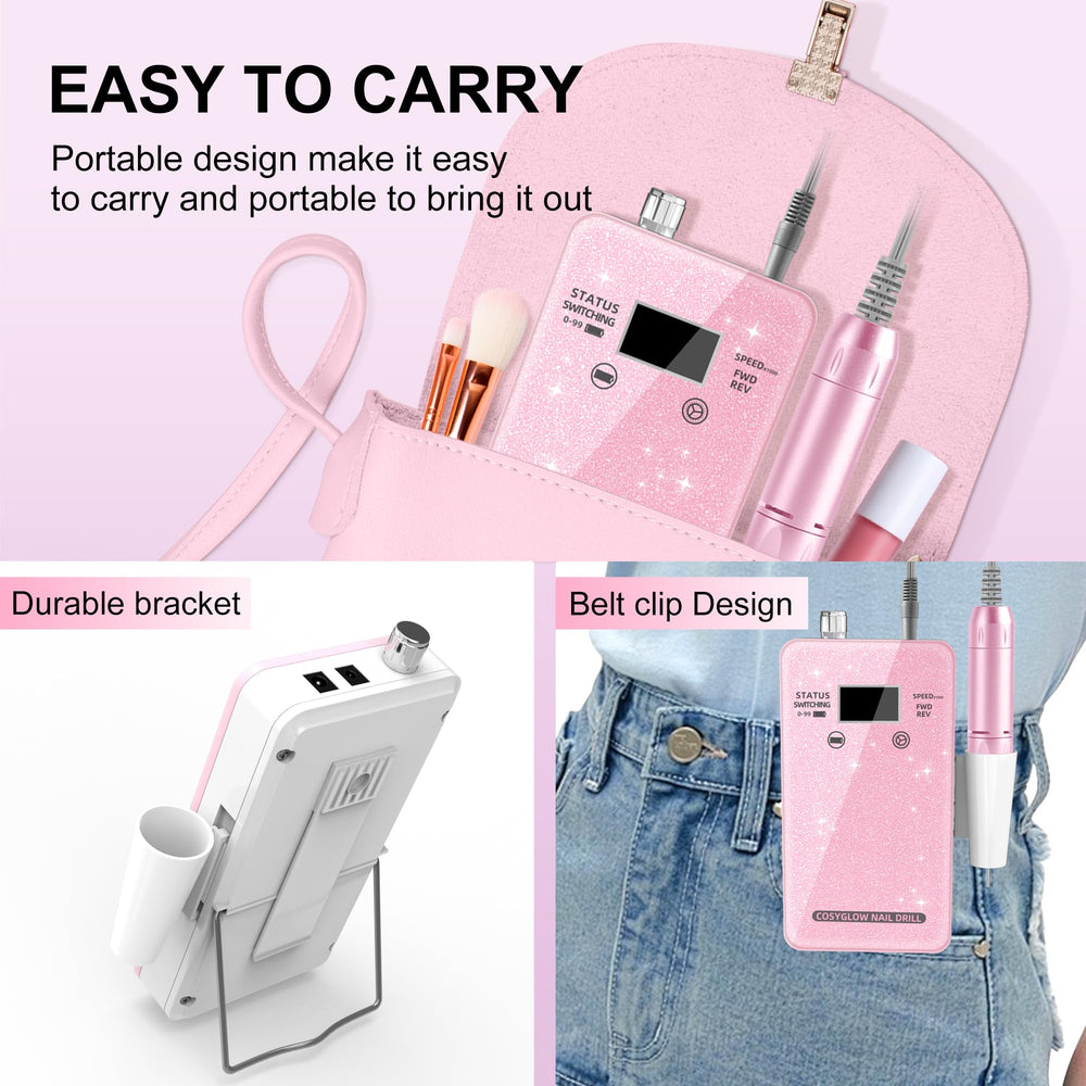 COSYGLOW ergonomic handpiece supports extended comfort during detailed filing.