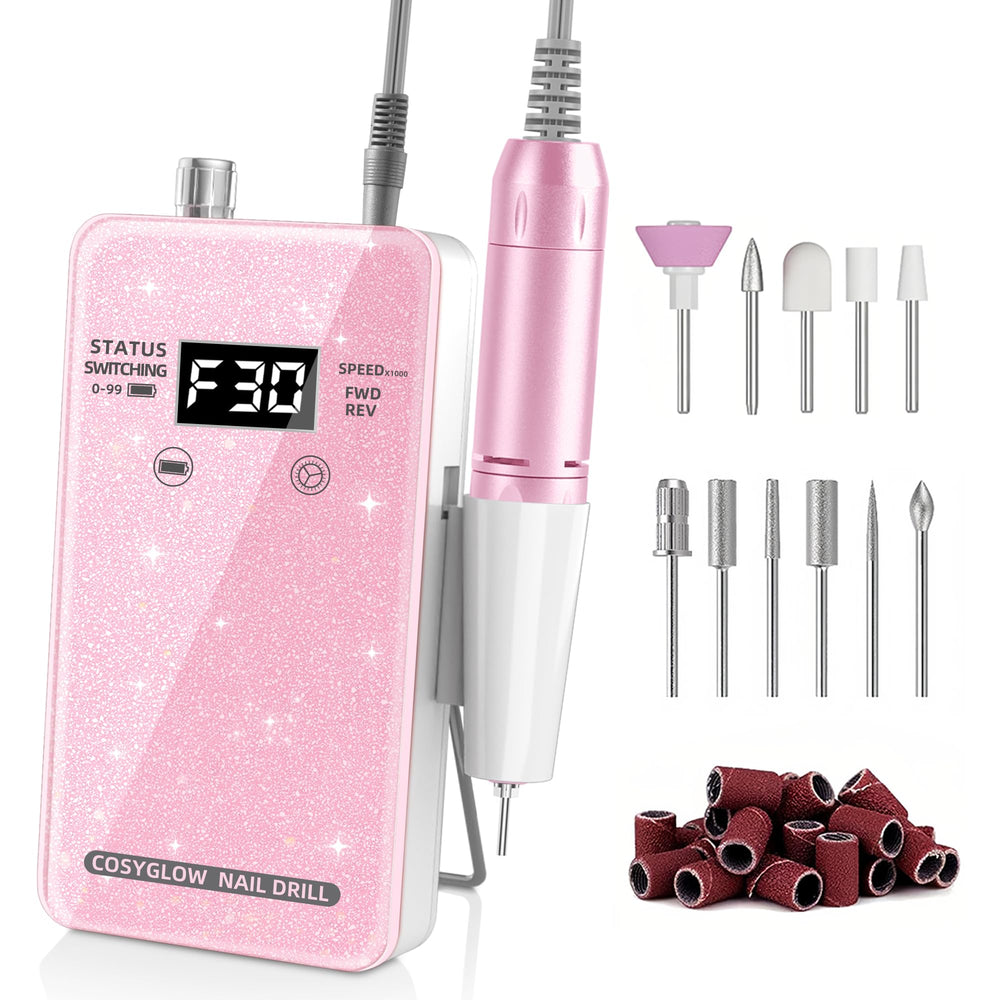 COSYGLOW nail drill glitter portable showcases stylish sparkle for mobile manicures.