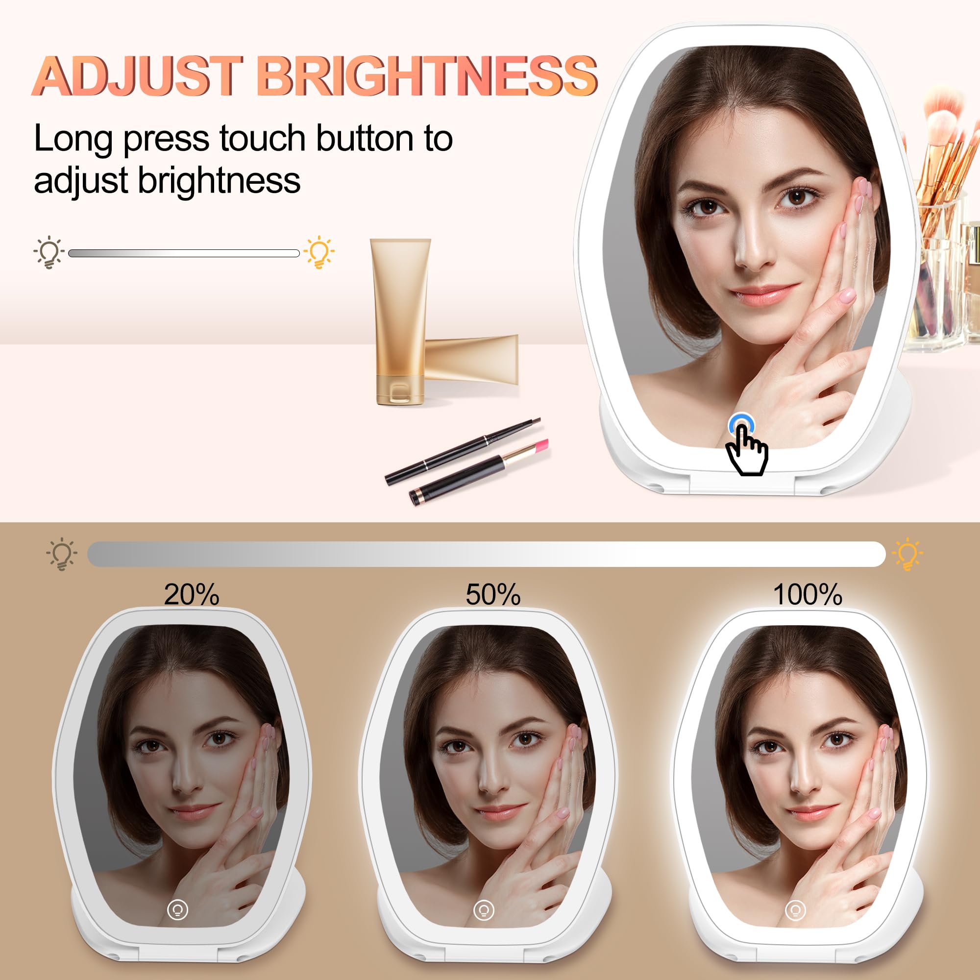 COSYGLOW touch control on mirror demonstrating dimmable brightness