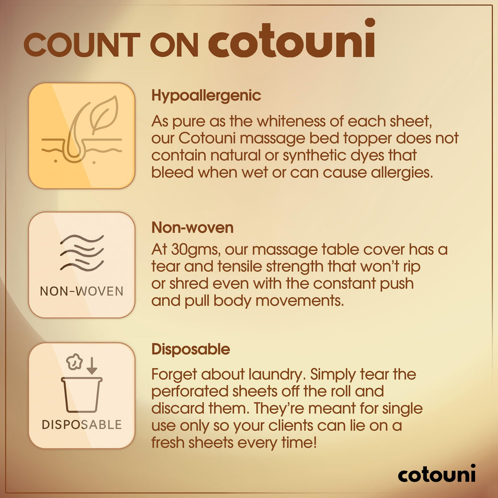 Cotouni latex free recyclable sheets ready for safe allergy conscious spa or clinic environments
