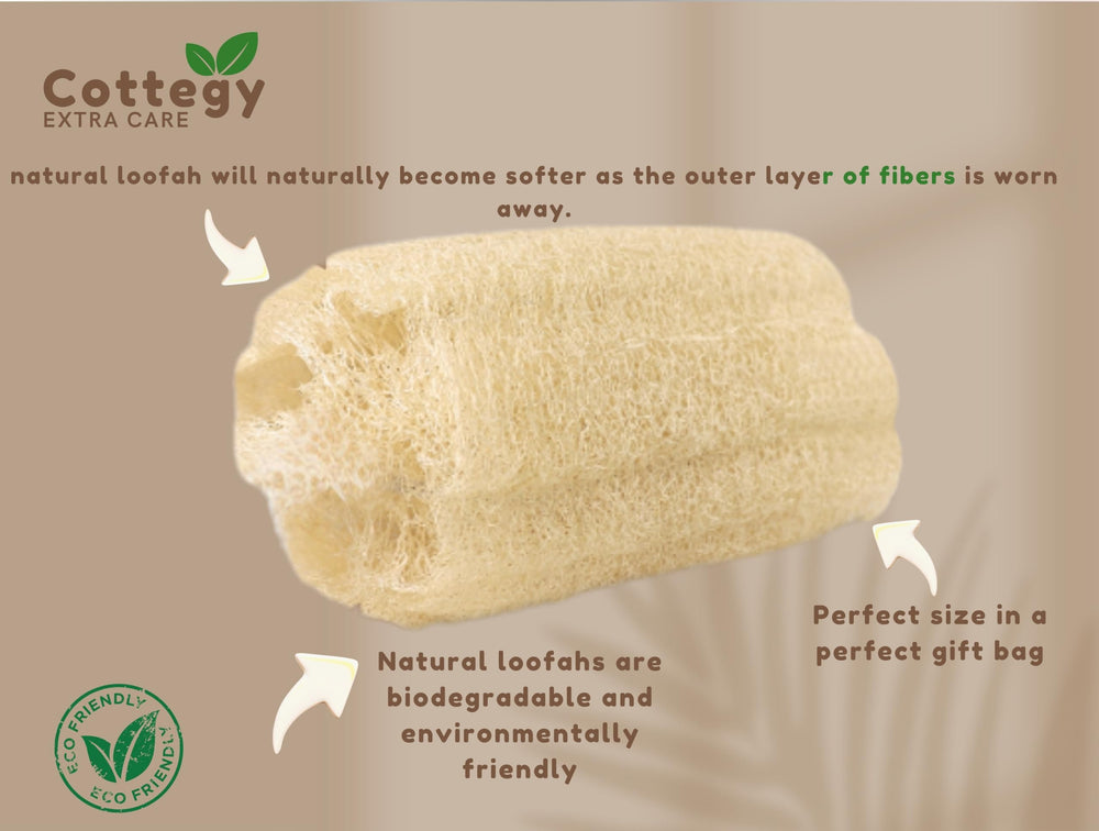Cottegy loofah gloves sturdy cotton handle enables easy back scrubbing.