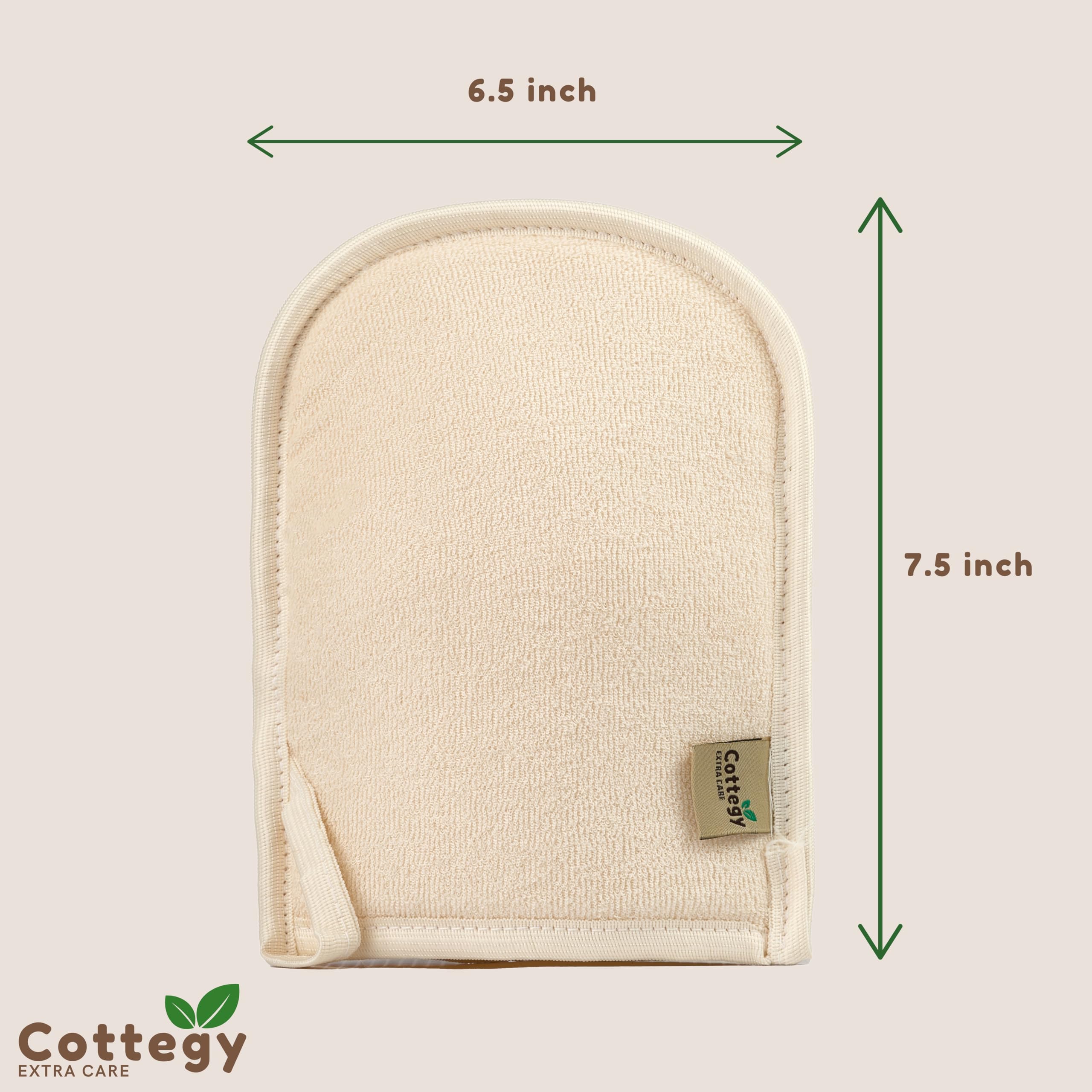 Cottegy loofah gloves terry cloth soft-side aids gentle oil and debris removal.