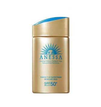 cotton-labo ANESSA sunscreen milk pour shows silky texture for easy daily application.