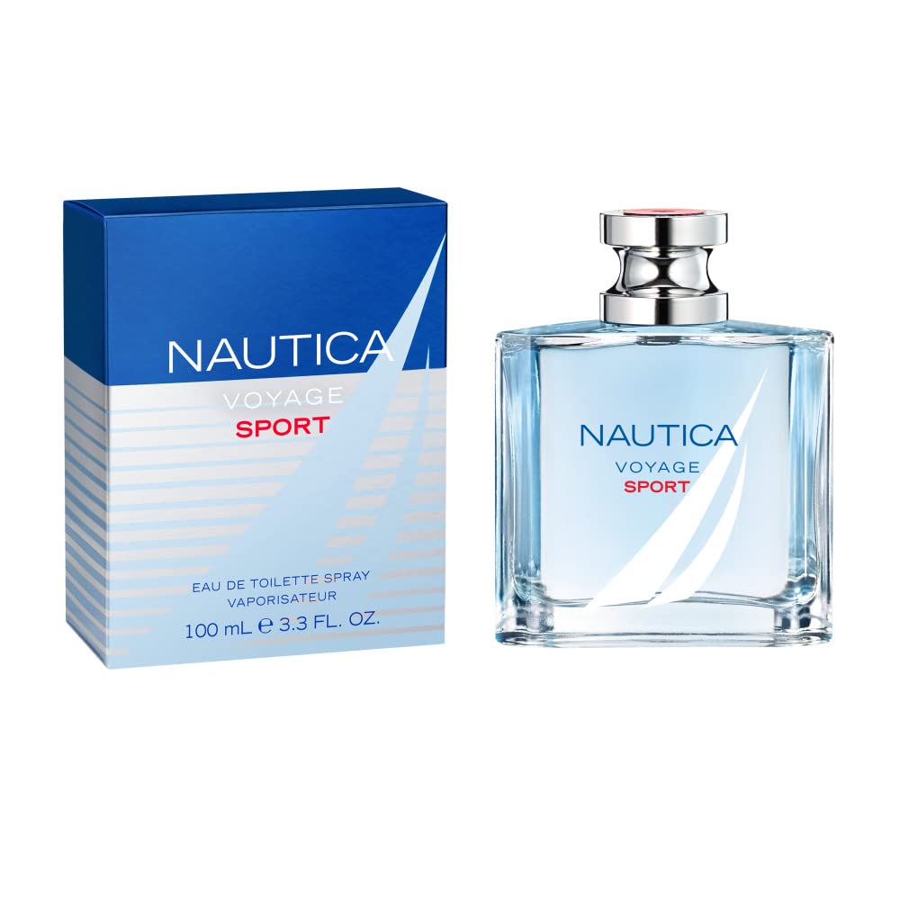 Coty Nautica Voyage Sport bottle close-up shows fresh ocean-inspired scent for daily wear.
