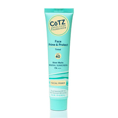 CoTZ Face Prime & Protect bottle close-up showing weightless matte mineral sunscreen